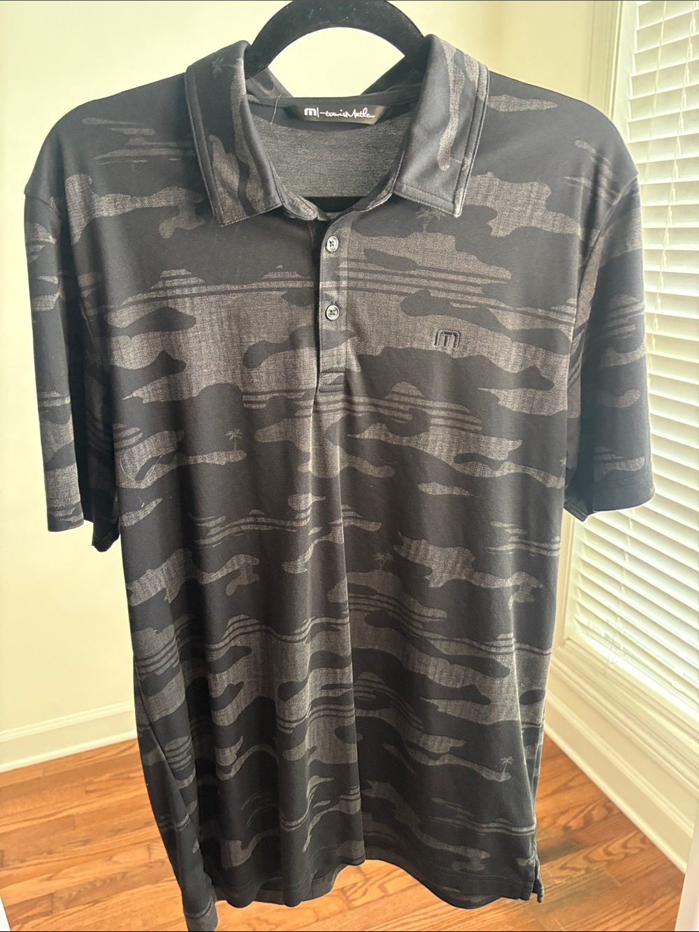 TravisMathew Black and Gray Camo Polo Shirt